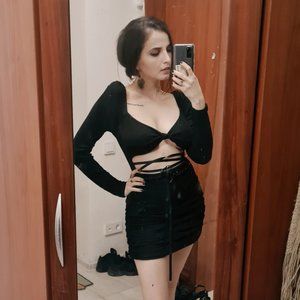 Black front strapped mini dress